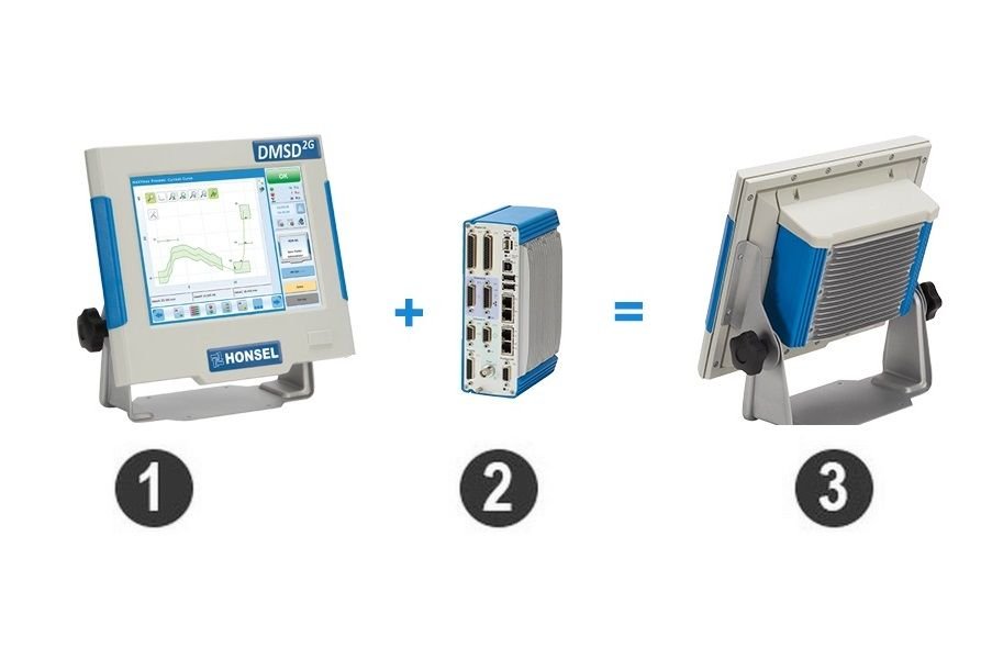 DMSD 2G - součásti systému: 1 - monitor DIM, 2 - počítačová jednotka MEM, 3 - DIM a MEM přímo napojené DMSD 2G - součásti systému: 1 - monitor DIM, 2 - počítačová jednotka MEM, 3 - DIM a MEM přímo napojené