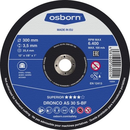 Řezný kotouč OSBORN - DRONCO na běžné i pevnostní oceli a litinu Řezný kotouč OSBORN - DRONCO na běžné i pevnostní oceli a litinu